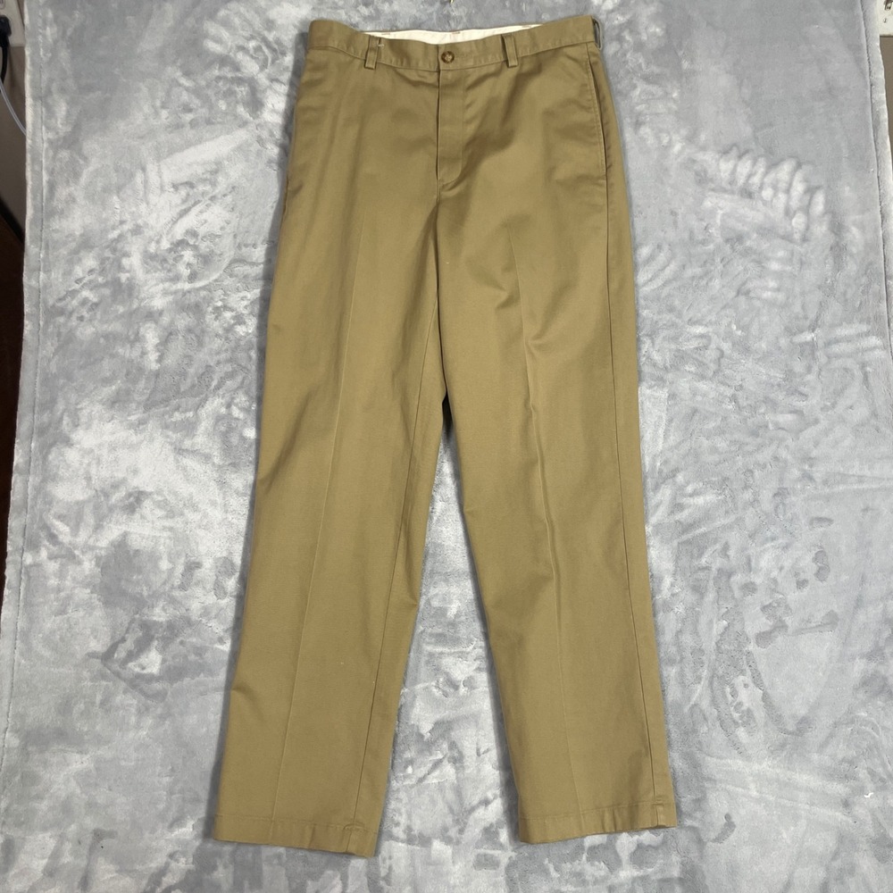 L.L. Bean Chino Pants Mens 32x32 Natural Fit Cotton Khakis Tan Excellent 0FBV8